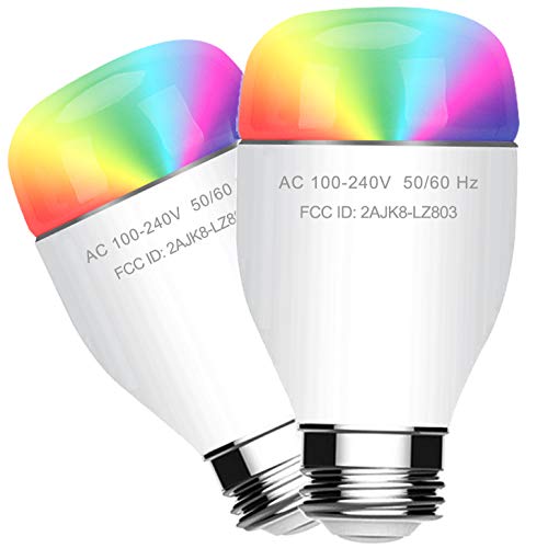 Smart LED Bulb Wi-Fi Color Light Work with Alexa & Google Home, Dimmable Multicolored 60W Equivalent RGBW Color Mode, No Hub Required, A19 E26 / E27 Base Type, 7W, 2PCS