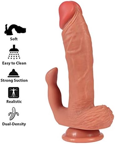 Silicone Male Tool 8.46 Inch with Hands-Free Suction Cup with Double Stimulation Rabbit for Beginner Women Massage,Privacy Packaging