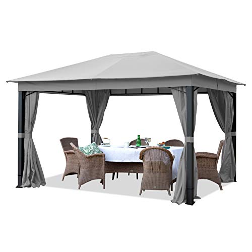 TOOLPORT Gartenpavillon 3x4 m ALU Premium ca. 220 g/m² Dachplane wasserdicht Pavillon 4 Seitenteile Gartenzelt hellgrau ca. 9x9cm Profil