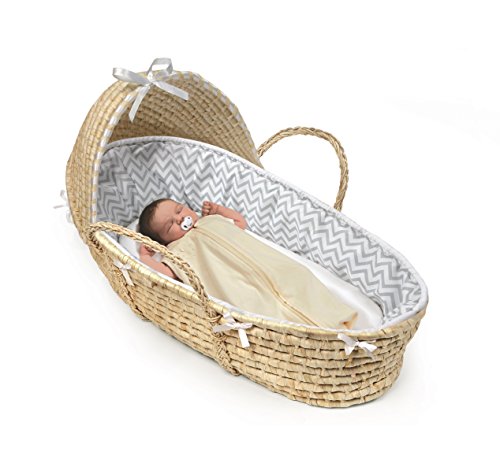 Hooded Baby Moses Basket with Liner, Sheet, and Pad