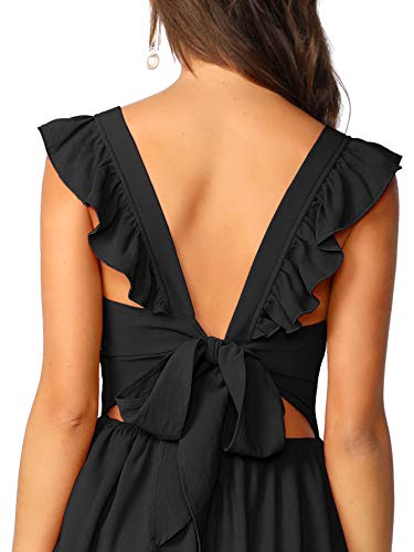 Romwe Women's Cute Tie Back Ruffle Strap A Line Fit and Flare Flowy Short Dress - Image 6
