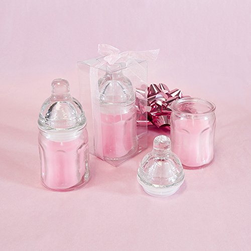 Lunaura Baby Keepsake - Set of 12 "Girl" Glass Baby Bottle Scented Candle - Pink