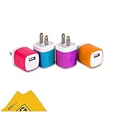 Universal USA Plug USB Travel Adapter US Home Wall Charger for iPhone 6 5 5s 5c 4s 6s 6Plus Samsung HTC Blackberry LG Huawei (4Pack(HotPink,Blue,Green,Orange))