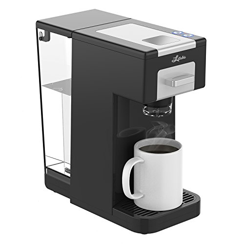 Litchi Single Serve Coffee Maker for Single Serve Pods & Ground Coffee, K Cup coffee maker with Detachable Reservoir 40 OZ, Reusable Filter Included, Black