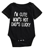 I’M CUTE and MOM’HOT Baby Infant Funny Bodysuits Newborn Rompers Outfits(12-18M)