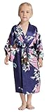 Aibrou Girls' Peacock Satin Kimono Robe Bathrobe Nightgown Party Wedding