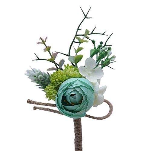 S_SSOY Boutonniere Corsage Flower Bridegroom Groom Men's Brooch Boutonniere Groomsmen Best Man Boutineer with Pin for Wedding Prom Homecoming Party Green Pack of 2