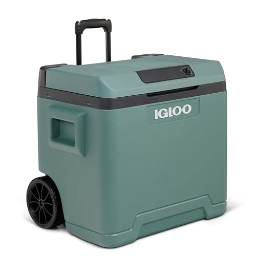 IGLOO IE42 Frigo Elettrico, 12V e 230V, 42L – Mini Frigorifero Compatto verde per Auto, Campeggio, Viaggi, Barca e Festival – con Ruote, Maniglia Telescopica, Vano Portacavo e modalità Eco/Max