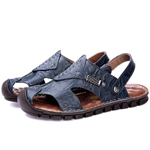 Sandal Baotou Leather Men Closed Toe Comfortable Non-Slip Orthopedic Slipper,Blue,39
