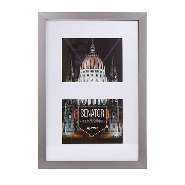 Kenro Senator Grey Wood Double Photo Frame With White Mat for 2 Photos 8x6 inch / 15x20cm - SNF1520GY/2