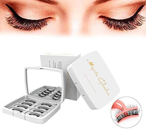 8PCS Magnetic Eyelashes, 3D Magnets Fiber Reusable Eyelashes, Ultra-thin Dual Magnetic Eyelashes for Full Eye (White Package)