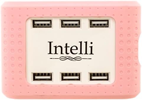 Pink 6-Port USB Charger - high speed charging station - auto detect technology - universal charger for all IOS and Andriod devices - perfect universal charging station for office or home - LED lighted
