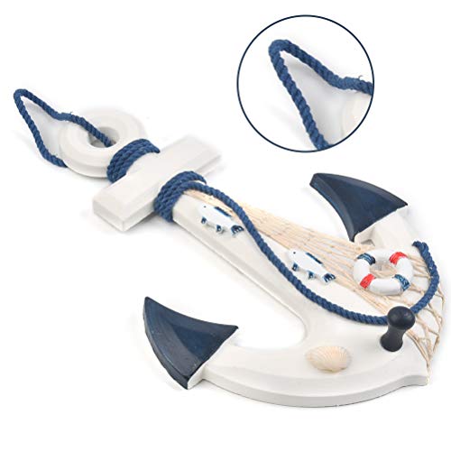 BUYGOO 2 Pack Nautical Decor 13" Wooden Ship Wheel and Wood Anchor with Rope Nautical Boat Steering Rudder Wall Decor Door Hanging Ornament Beach Theme Home Decoration