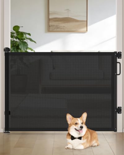 Cideny Retractable Baby Gates for Doorway, 58" Wide Mesh Dog Gate for Stair | 34" Tall Toddler Pet Gate Extra Wide Indoor and Outdoor, Easy Install, Essential for Home Safety, Black