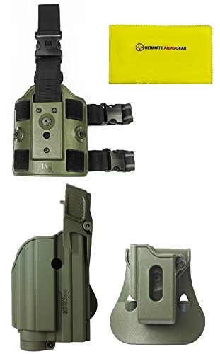 IMI Defense Z1500 Level 2 Flashlight/Laser 360Â° Rotate Holster Sig Sauer 220, OD Olive Drab Green + ZSP06 .45 ACP Single Mag Pouch + Z2200 Drop Leg Platform + Ultimate Arms Gear Cloth