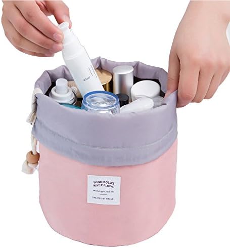 Q Dream Travel Bag Makeup bag Cosmetic Bag Travel Kit Organizer Bathroom Storage Cosmetic Bag Carry Case Toiletry Bag Multifunctional Barrel Shapedtoiletry Bag(Pink)