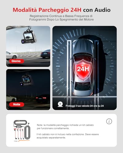 3 Channel Car Dashcam 4K, STARVIS 2 Night Vision and HDR with Front, Rear and Interior Dash Cam, Loop Recording, 24H Surveillance Parking, G-Sensor, WiFi 6, GPS and 64GB SD Card Included