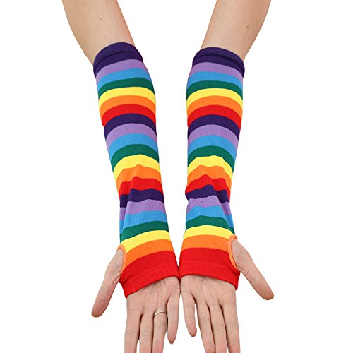 Women's Rainbow Stripe Knee High Socks Long Fingerless Gloves Arm Warmer (rainbow arm warmer, M)