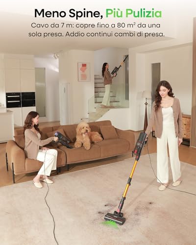 FV2 Aspirapolvere con Filo, 65Kpa/600W Scopa Elettrica Potente con Spazzola per Materasso, 1,3KG Ultra-Leggero, Cavo 7M, 1,5L, Antigroviglio & Autoportante per Tappeti/Pavimenti/Peli Animali