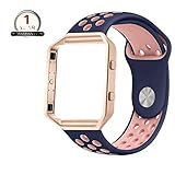 Youkex for Fitbit Blaze Bands Silicone with Frame,Small Breathable Sport Replacement Strap with Rose Gold Metal Case for Smart Fitness Watch Women Men (Blue/Pink+Rose ,Small Size)