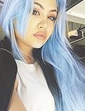 BLUPLE Baby Blue Lace Front Wigs Long Straight Light Ice Blue Heat Resistant Synthetic Hair Half Hand Tied Wig Free Part for Fashion Women (22 inches, Straight,Light Blue)