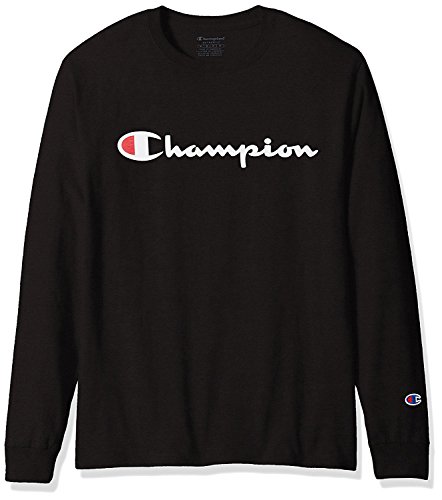 Champion Men's Classic Jersey Long Sleeve Script T-Shirt, Black Med