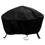 Sunnydaze Outdoor Round Fire Pit Cover - Weather Resistant and Waterproof Heavy Duty Black 300D Polyester with Drawstring Closure and PVC Back - 30-Inch