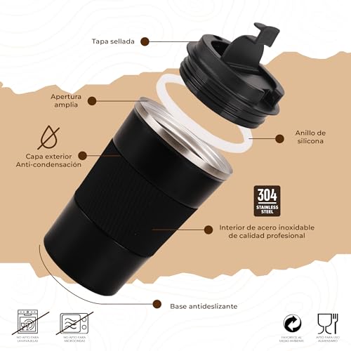 Smarthers Thermos Cafe o Te – Thermos Coffee Cup to Go, Thermal Tumbler with Cold and Heat Maintenance 4-6 Hrs, Thermal Cup Stainless Steel Bpa Free, Coffee Cup to Go, Thermal Coffee Tumbler