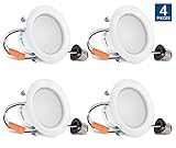 HyperSelect 4 Inch LED Downlight, 9W (65W Equivalent), Retrofit LED Recessed Fixture, 4000K (Daylight Glow), CRI84+, Slim Ceiling Light - Great for Bathroom, Kitchen, Office (4 Pack)