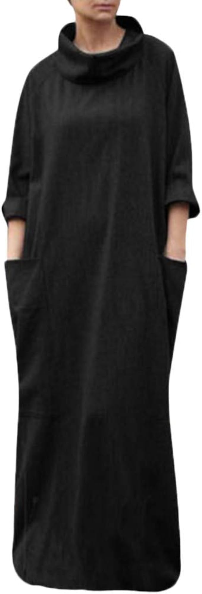Damen Grosse Grosse Tasche Kleid Oyedens Baumwolle Und Leinen Halben Armel Hohen Kragen Lose Kleid Frauen Plus Grosse Rollkragen Langes Maxi Kleid Halbe Hulse In Voller Lange Pocket Dress Amazon De Bekleidung