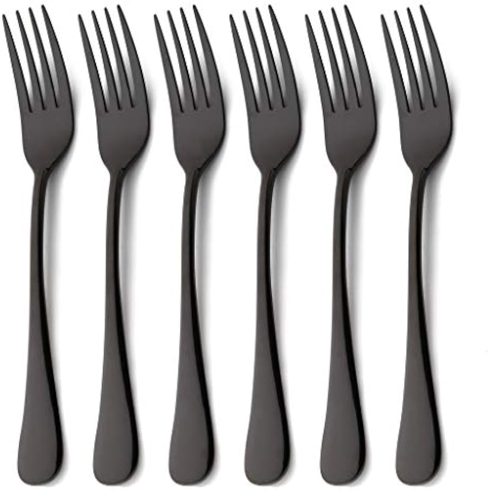 6 Piece Dinner Fork Set Black Stainless Steel Table Salad Dessert Forks