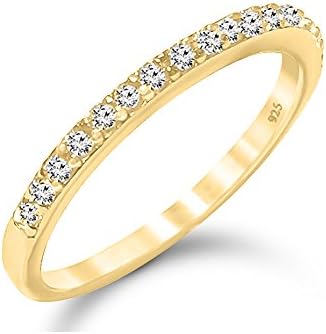 Sterling Silver Cubic Zirconia Stackable Half-Eternity Band Ring - Gold Plated (6)