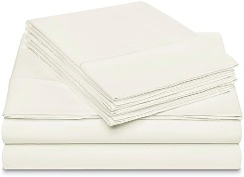 Dream Castle Linens 600 Thread Count 100% Long Staple Soft Cotton Sheet Set with BONUS Pillowcases, 6 Piece Set, KING SHEETS,Smooth Sateen Weave,16" Deep Pocket,Luxury Bedding,Marrow Hem, ECRU