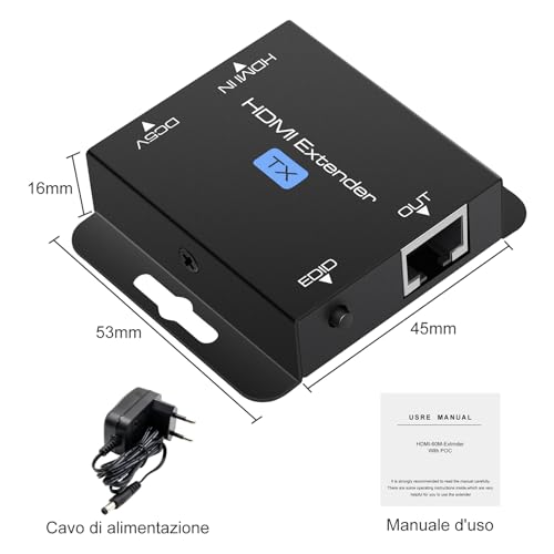 VEDINDUST HDMI Extender Over Cat5e 6 7 Ethernet Transmitter Receiver Support EDID Presets 1080p POC Only Need TX Power for Work 1080P 50m POC