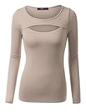 Doublju Womens Long Sleeve Keyhole Front Blouse Top