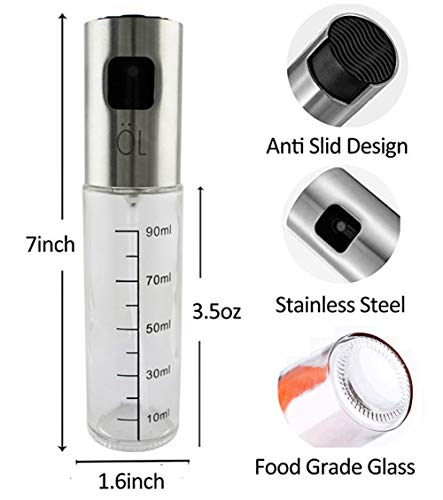 Olive Oil Sprayer Mister Spritzer for Cooking Air Fryer Oil Dispenser Bottle with Bottle Brush and Replace Tube for Vinegar Soy Sauce Mini Kitchen Gadgets for BBQ,Making Salad, Baking, Grilling