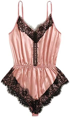 YY1950s Women's Lace Dyed Bow Lingerie Leotard Backless Pajamas Silk Jumpsuit Pajamas Lace Seductive Halter Onesies