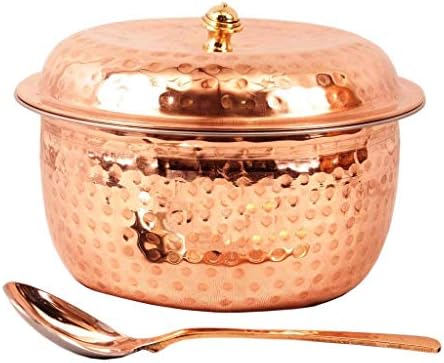 KitchenWellness Hammered Steel Copper Casserole Bowl With Lid & 1 Serving Spoon,Set Of 2 Pieces