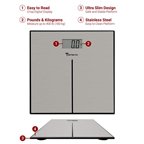 Detecto D133 Deluxe Modern Stainless Steel Body Weight Bathroom Scale