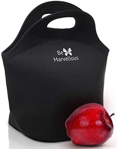 Neoprene Lunch Bag Box for Women Girls Teens Adults Kids - Back to School Supplies - Adult Lunch box for Work Office Travel College - Large - Best Black