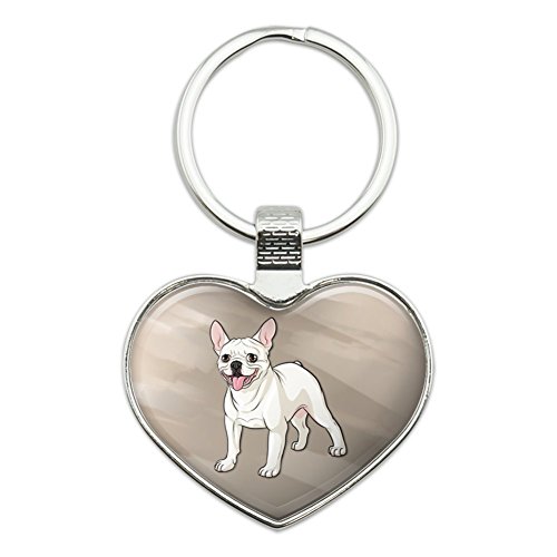 French Bulldog Smiling Pet Dog Heart Love Metal Keychain Key Chain Ring