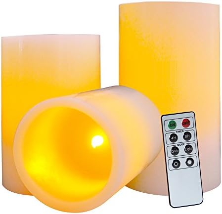 Flameless Candles Battery Operated Candles Remote Timer Flickering Flameless Candles Set of 3 for Parties Gifts and Decoration FengChi (Yellow)