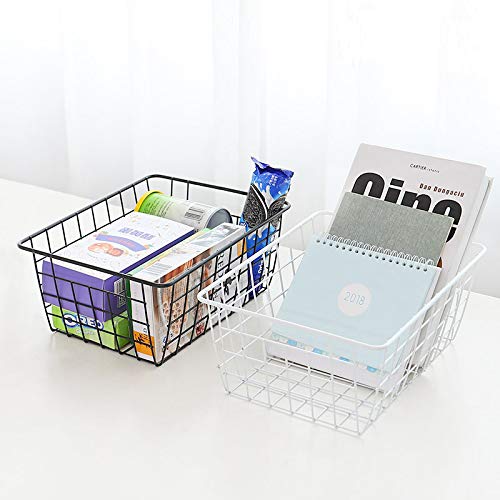 Iron Storage Basket Drawer Organizer Bath/Kitchen/Laundry Rooms Storage Basket Desktop Storage (White) - Thumbnail 3