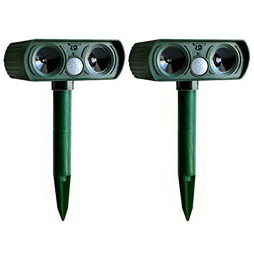 NGwenyicanI 2 Pcs Solar Powered Army Green Color Ultrasonic Pest Repeller Cat Dog Deterrent Scarer Repellent for Outdoor Use Garden Supplies