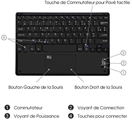 Rii BT11 Clavier sans Fil Ultra Fin Bluetooth AZERTY avec Touchpad de Multi-Fonction pour Windows, Linux/UbuntuMac/iOS(Pas la Fonction de Touchpad), Android, Tablette, Smartphone - Bestbluetooth.fr Rii BT11 Clavier sans Fil Ultra Fin Bluetooth AZERTY avec Touchpad de Multi-Fonction pour Windows, Linux/UbuntuMac/iOS(Pas la Fonction de Touchpad), Android, Tablette, Smartphone