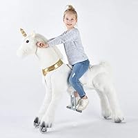 UFREE Horse Best Birthday Present for Boys. Action Pony Toy, Rocking Horse. Large 44 inch for Children 6 Years Old to Adult, Amazing Birthday Surprise.Unicorn with Golden Horn.