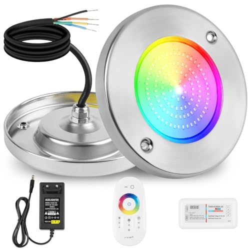 COOLWEST Resin Filled LED Pool Light, 18 W RGB LED Spotlights Ultra-Flat Lighting Stainless Steel, Pool Lights with Remote Control, IP68 Waterproof, 24 V DC, Dimmable