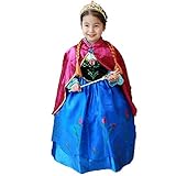 Princess Anna Lace Paisley Chiffon Cosplay Costume Play Long Dress for Girls Kids (3T)