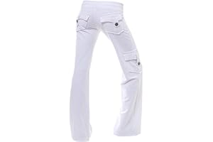 PBNBP Women's Yoga Cargo Pants with Pockets Stretchy Bootcut Leggings Long Straight Workout Joggers Adjustable Sweatpants