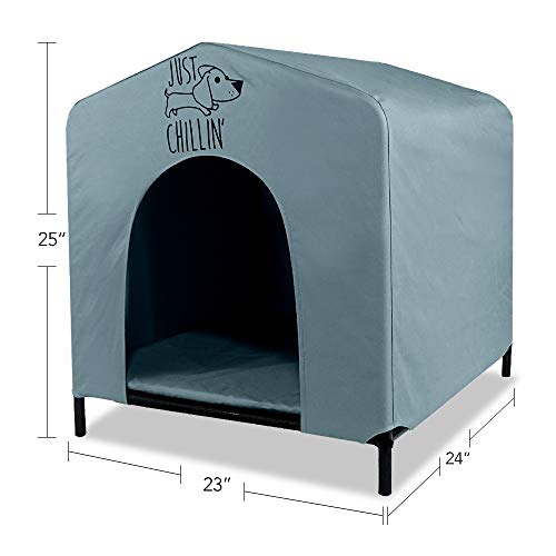 Floppy Dawg Elevated Dog Shelter. Great for Outdoor or Indoor Use. Made of Water Resistant Durable Oxford Fabric. Pet Shelter is Easy to Assemble, Lightweight, and Portable.